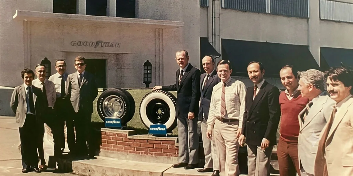 John Kelsey in front of Goodyear world head quarters